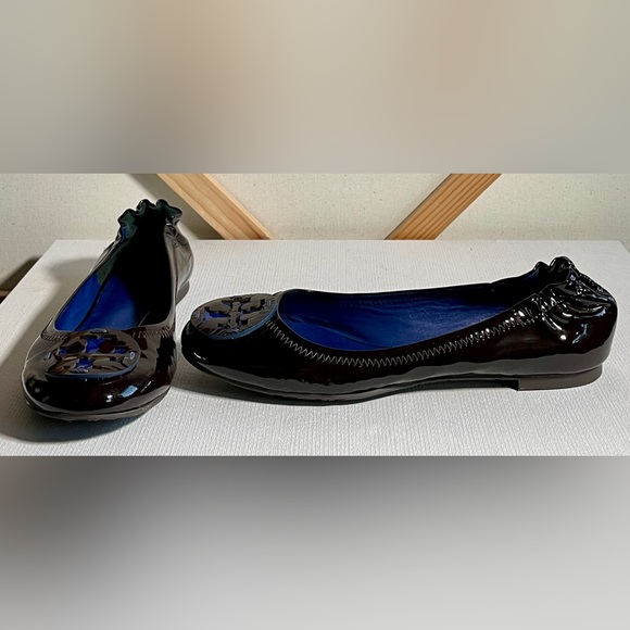 Tory Burch Reva Brown and Cobalt Blue Travel Ballet Flat Sz 7 - Picture 7 of 7